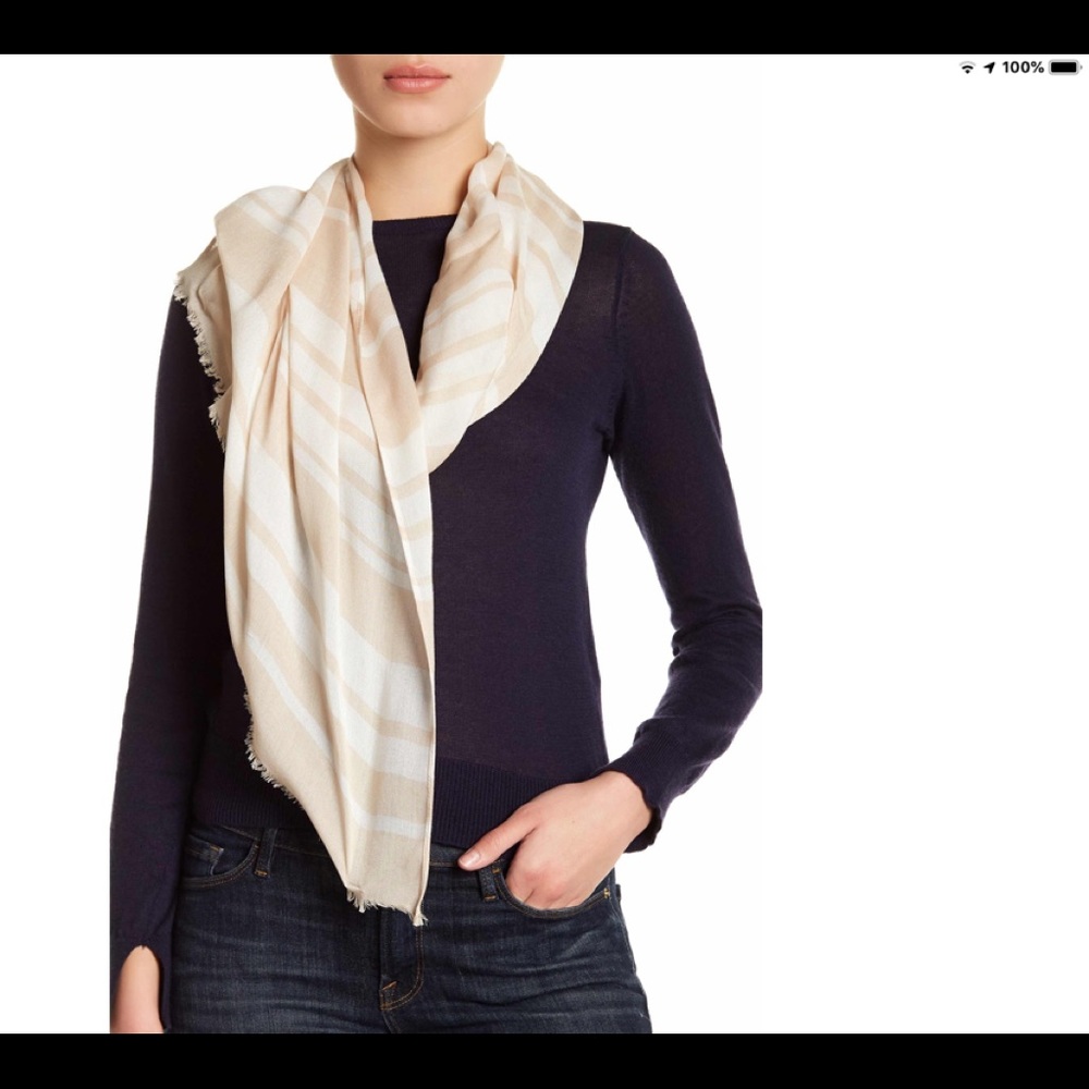kate spade Stripe Frayed Trim Scarf Beige